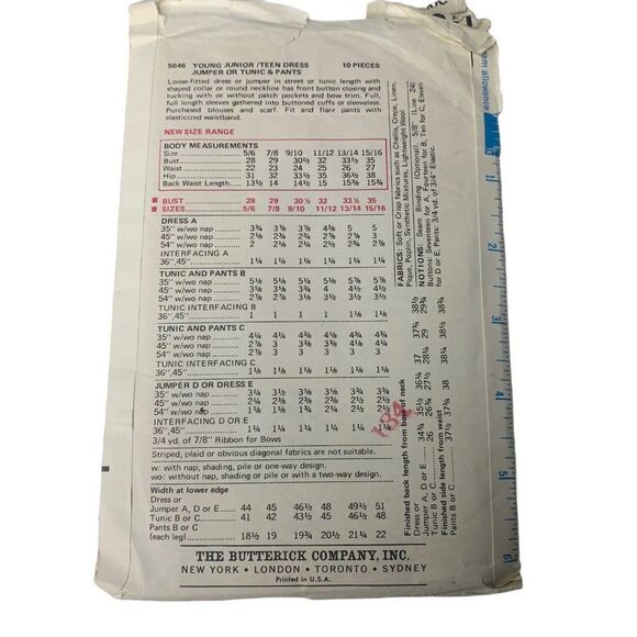 Vintage 70s Butterick 5646 Pattern Jr Teen 5-16 Dress Jumper Tunic Pants Cut - Picture 3 of 4